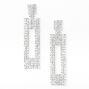 Silver 3" Rhinestone Linear Open Rectangle Drop Earrings,