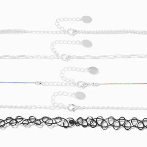 Blue Lapis Mystical Gem &amp; Silver Hamsa Choker Necklaces - 5 Pack,