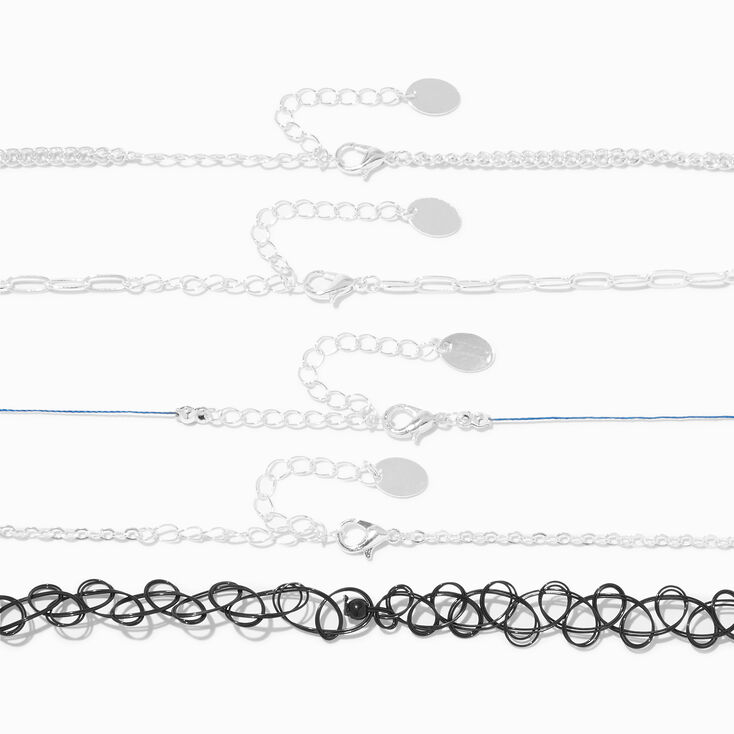 Blue Lapis Mystical Gem &amp; Silver Hamsa Choker Necklaces - 5 Pack,