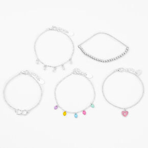 Silver Hearts Bracelet Set - 5 Pack,