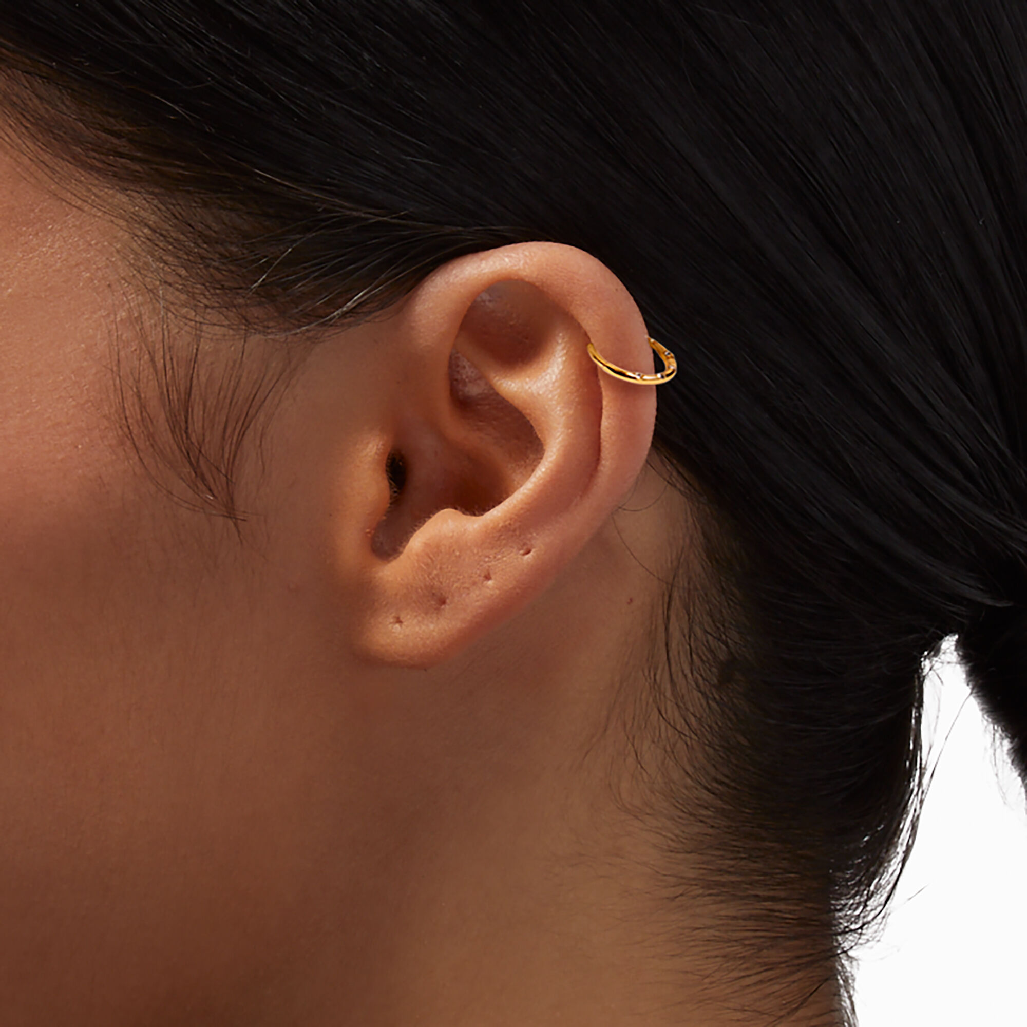 18k Gold Plated 18G Titanium Crystal Hoop Nose Ring Icing US