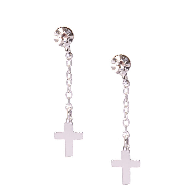 925 Sterling Silver Cross Chain Drop Earrings,