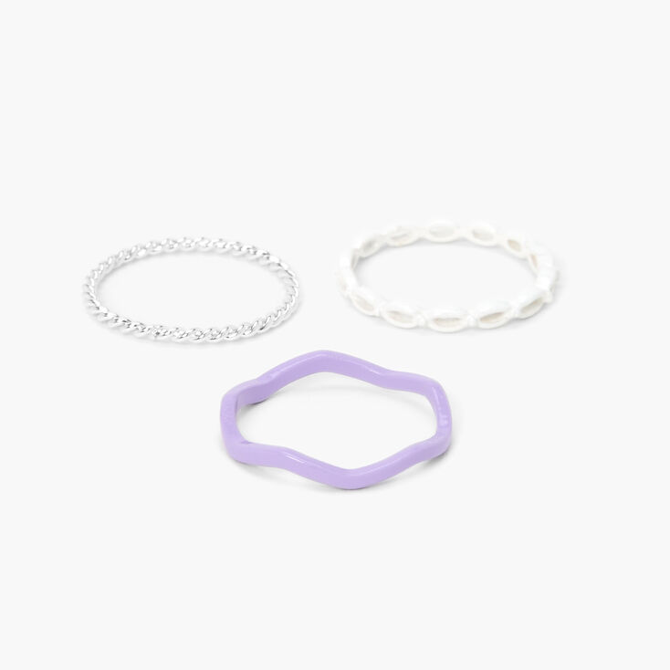 Silver Geometric Enamel Rings - Purple, 3 Pack,