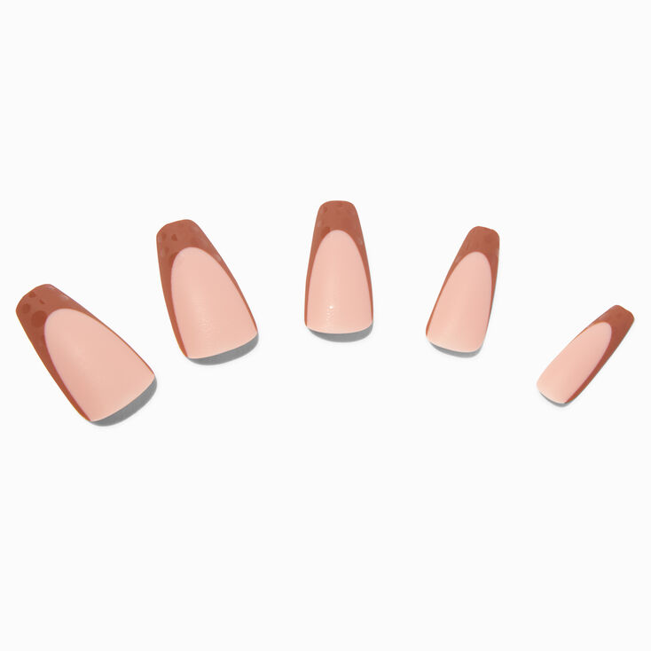 Brown Tip Squareletto Vegan Faux Nail Set - 24 Pack,