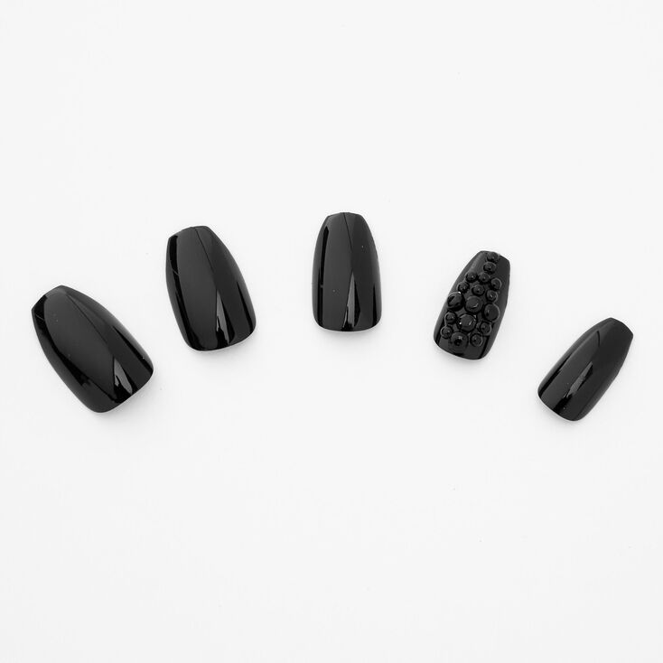 Studded Coffin Faux Nail Set - Black, 24 Pack | Icing US
