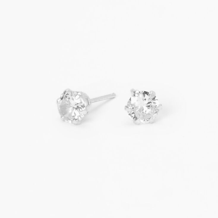 Sterling Silver Cubic Zirconia Round Stud Earrings - 6MM