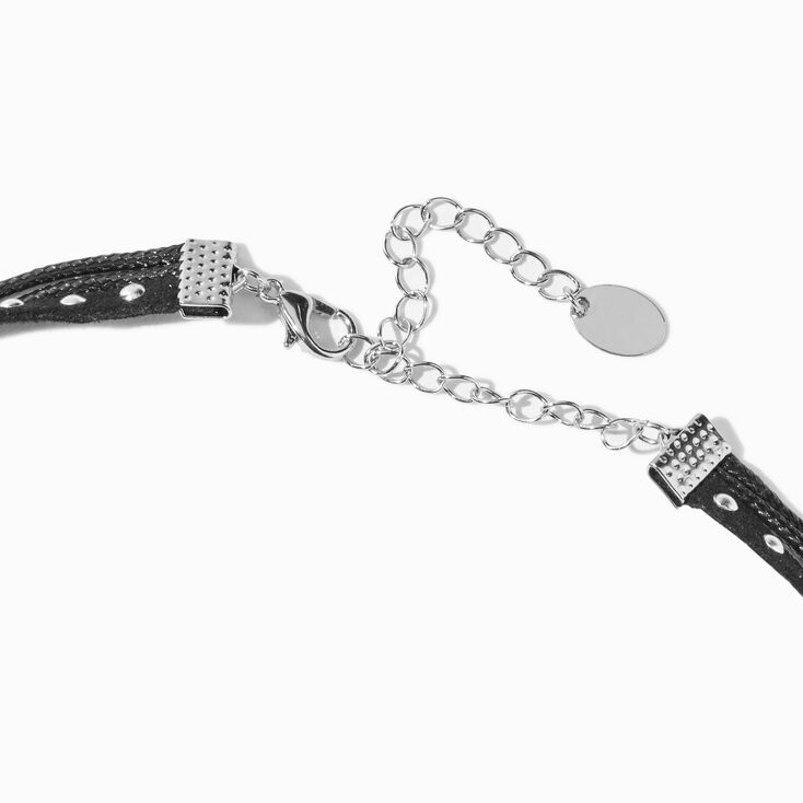 Black Cord Silver Dagger Multi-Strand Necklace,