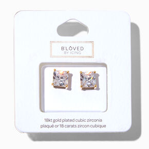 B&#39;Loved by Icing 18k Yellow Gold Plated Cubic Zirconia 7MM Square Stud Earrings ,