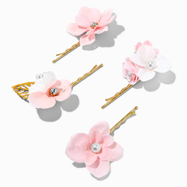Embellished Pink Flower Hair Pins - 4 Pack,