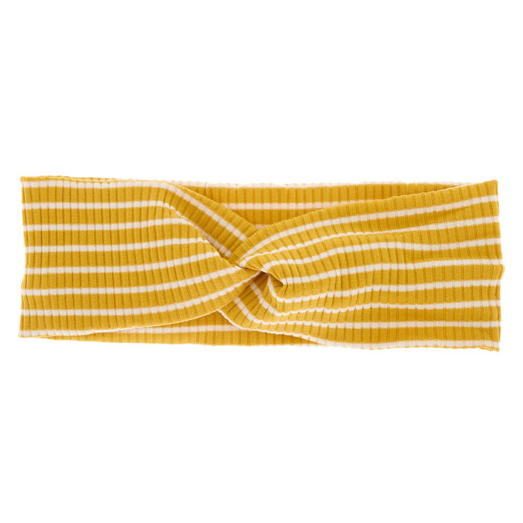 Ribbed Striped Twisted Headwrap - Mustard,