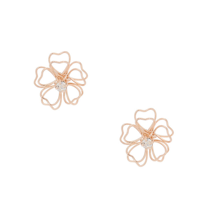 Rose Gold Wire Flower Stud Earrings,