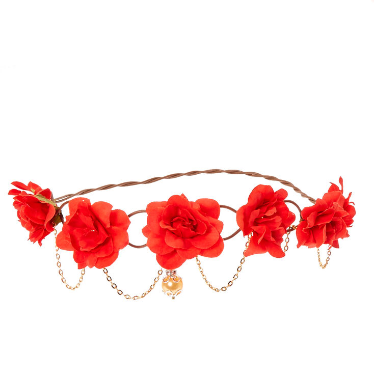 Gold Chain Flower Crown Headwrap - Red,