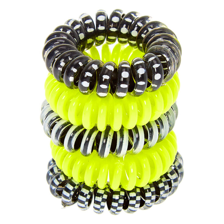 Neon Monochrome Mini Spiral Hair Ties - Yellow, 5 Pack,