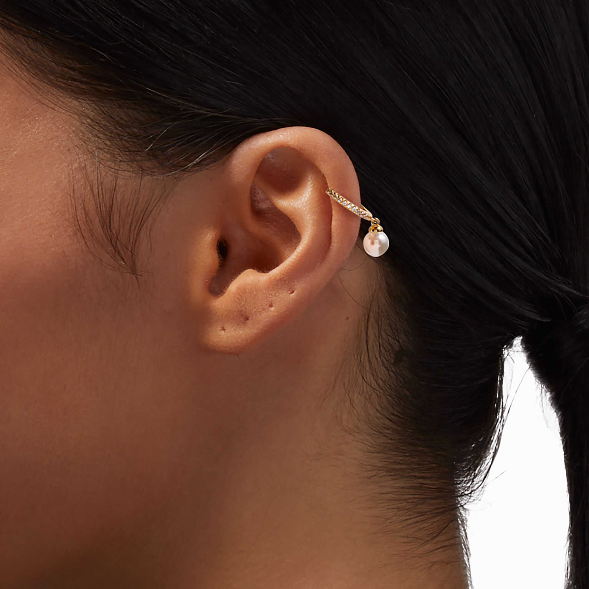 Gold 20G Crystal Faux Pearl Cartilage Clicker Earring Icing US
