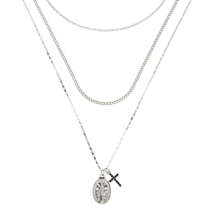 Silver Rosary Multi Strand Necklace,