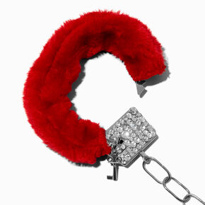 Embellished Furry Red Handcufffs,