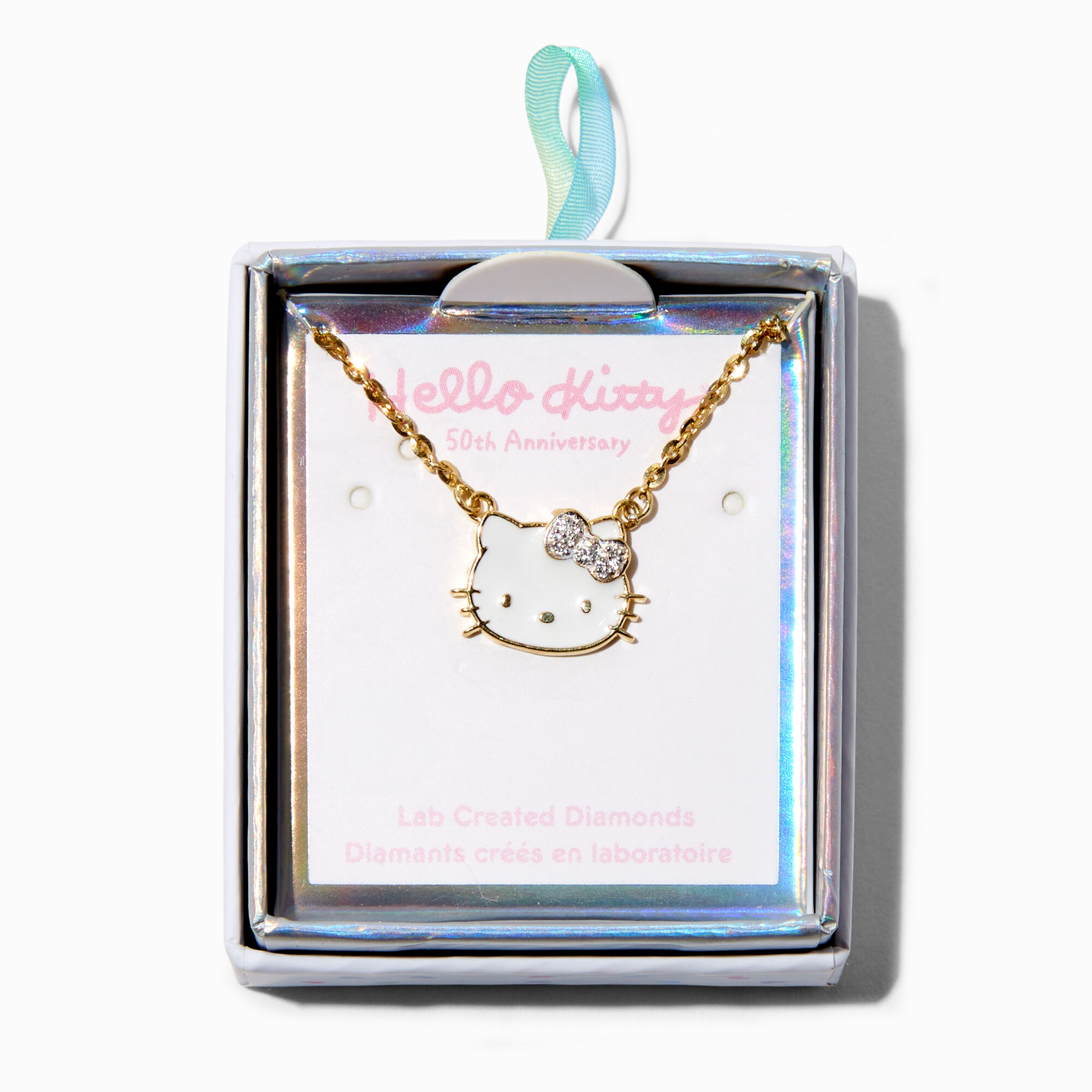 925 Sterling Silver Hello Kitty Necklace With Simulated Diamond