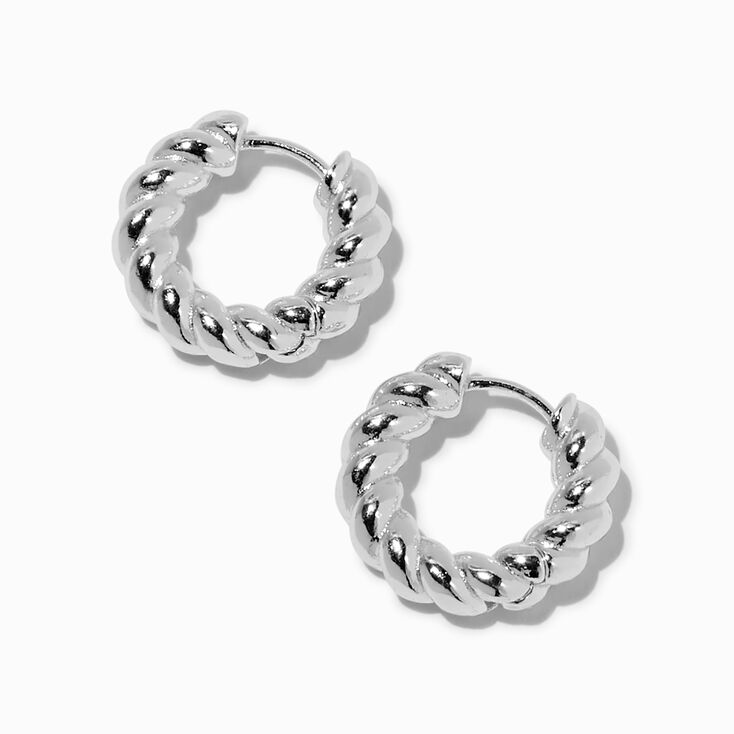Icing Select Sterling Silver Plated 12MM Twisted Clicker Hoop Earrings ,
