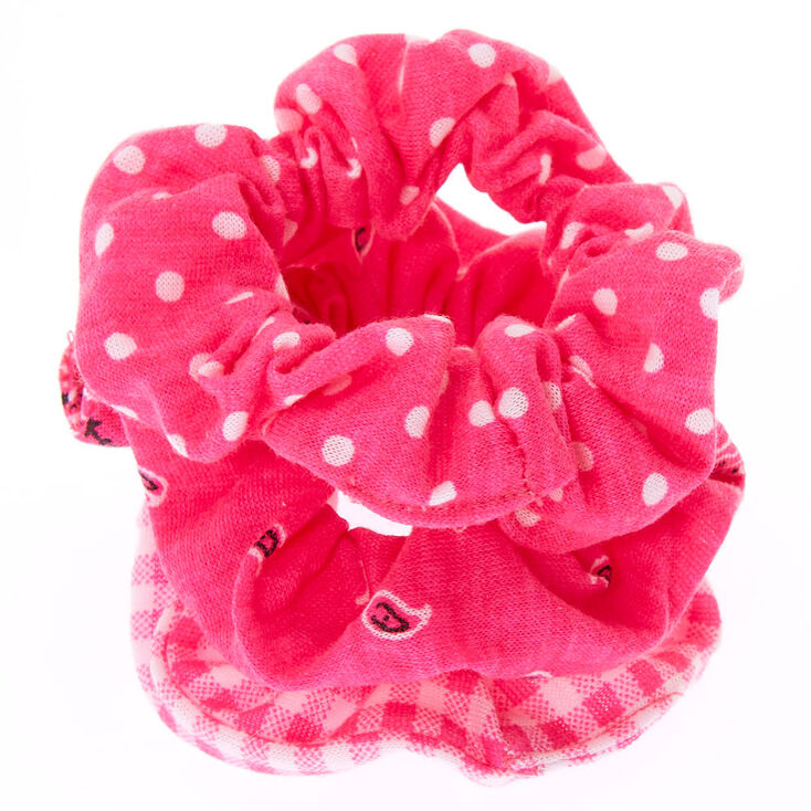 Small Pretty Pattern Hair Scrunchies - Neon Pink, 3 Pack,