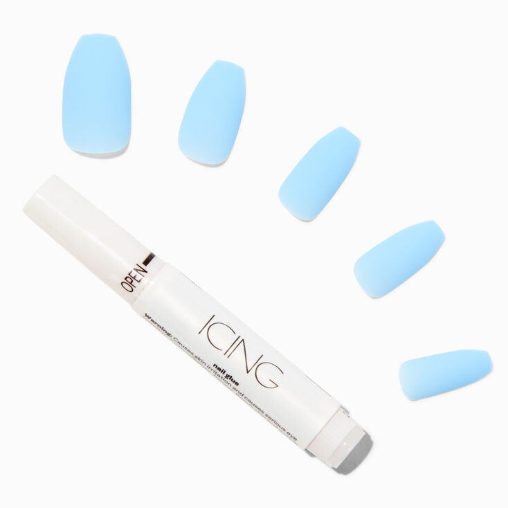 Pastel Matte Blue Coffin Vegan Faux Nail Set - 24 Pack,