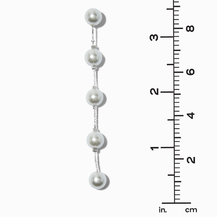 Silver-tone Faux Pearl Column 3.5&quot; Drop Earrings,