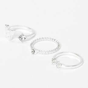 Silver Embellished Butterfly Midi Rings - 3 Pack,