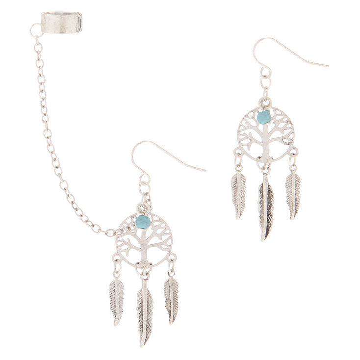 Silver Dreamcatcher Connector Earrings,