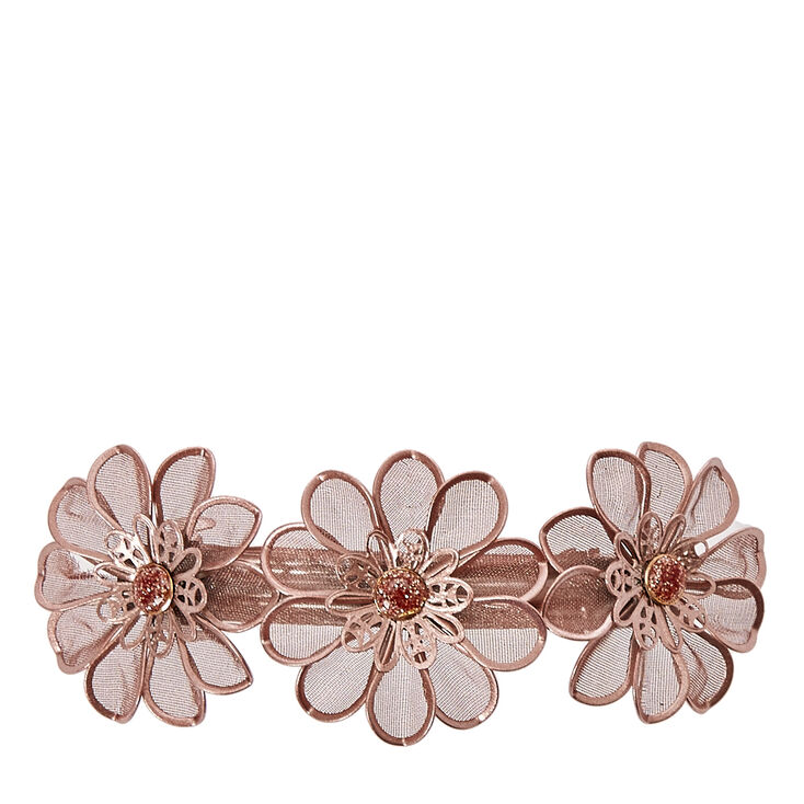 Rose Gold Mesh Flower Trio Hair Clip,