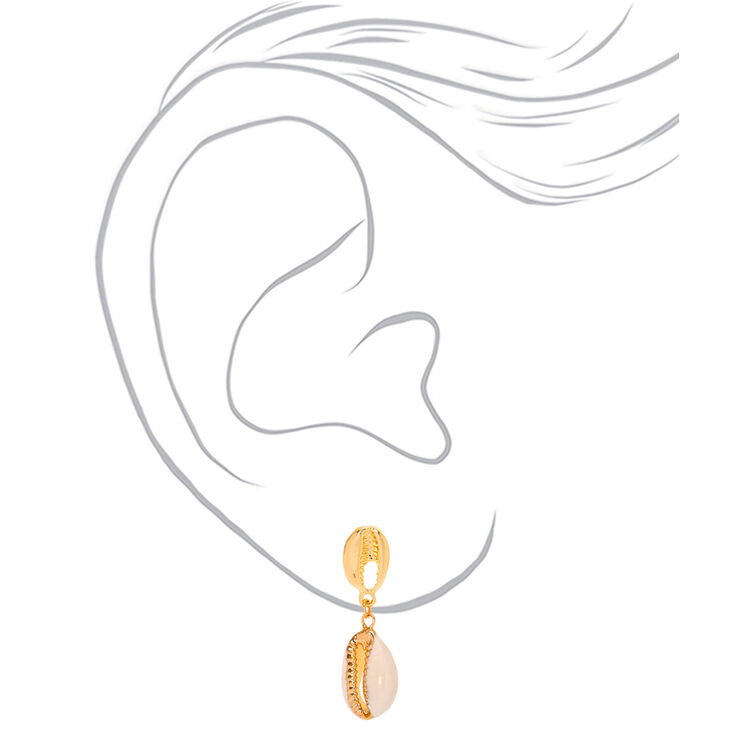 Gold 1.5&quot; Cowrie Shell Drop Earrings,