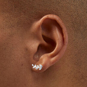 Icing Select Sterling Silver Cubic Zirconia Whispy Leaf Stud Earrings,