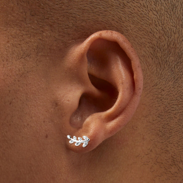 Icing Select Sterling Silver Cubic Zirconia Whispy Leaf Stud Earrings,