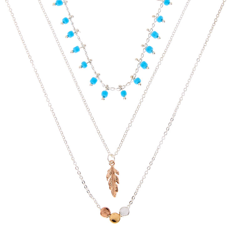 Turquoise & Silver Dainty Boho Necklace Set,