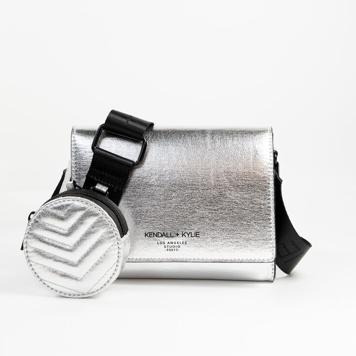 KENDALL + KYLIE Silver Crossbody Pouch Messenger Bag,