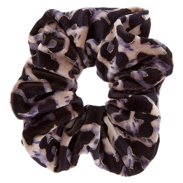 Leopard Velvet Hair Scrunchie - Gray,