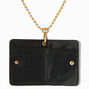 Crystal Heart Black Wallet on Gold-Tone Chain Lanyard,