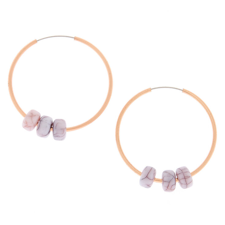 Rose Gold 25MM Bead Hoop Earrings - Marble,