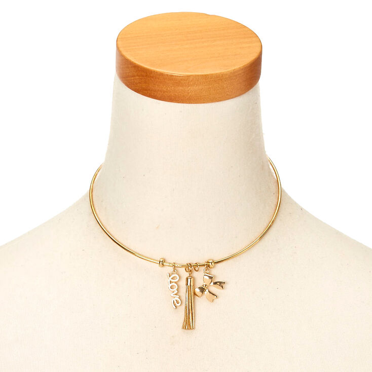Gold-Tone Love Charm Metal Choker Necklace,