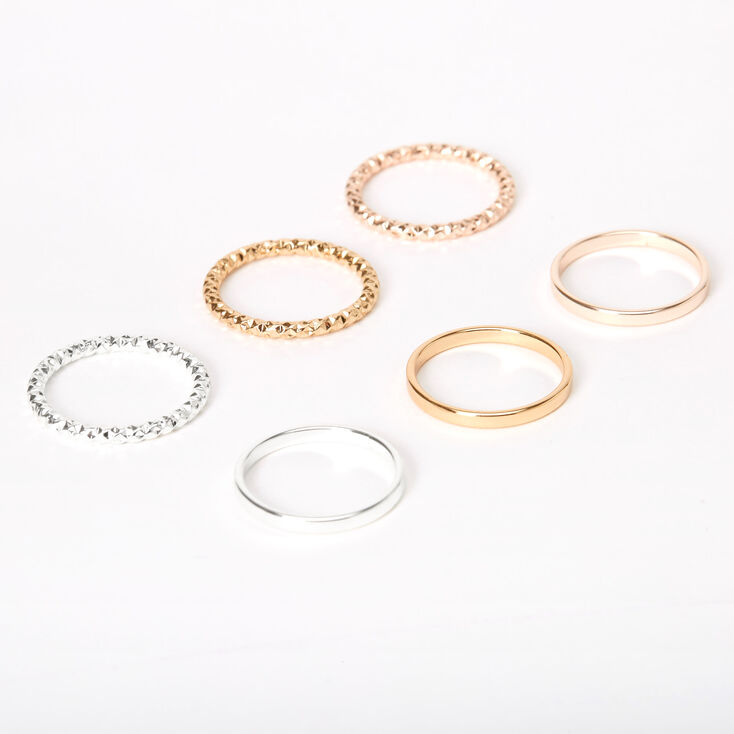 Mixed Metal Textured & Plain Ring 6-Pack