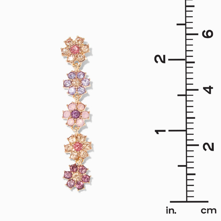 Rainbow Crystal Flowers Gold 2&quot; Linear Drop Earrings,