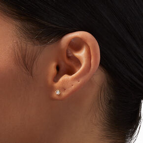 Gold Cubic Zirconia 2MM Round Stud Earrings,