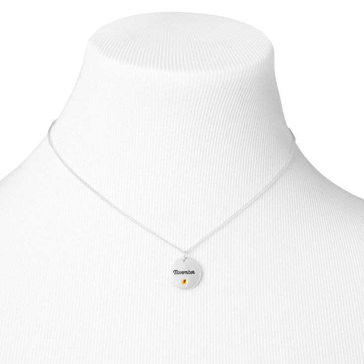 Silver Birthstone Color Tag Pendant Necklace - November,