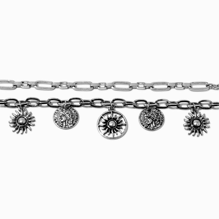 Silver-tone Boho Charm Bracelet Set - 2 Pack ,