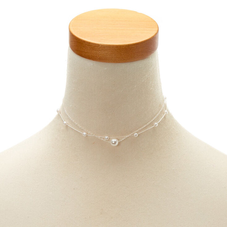Double Chain Pearl Bead Choker Necklace,