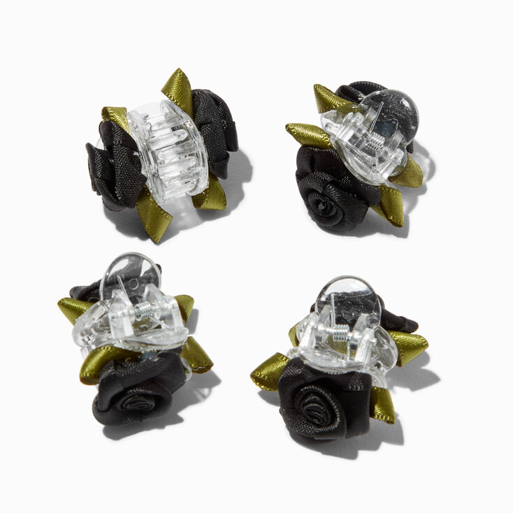 Black Satin Rose Hair Claws - 4 Pack,