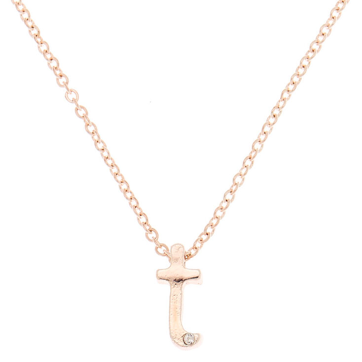 Rose Gold Cursive Initial Pendant Necklace - T,