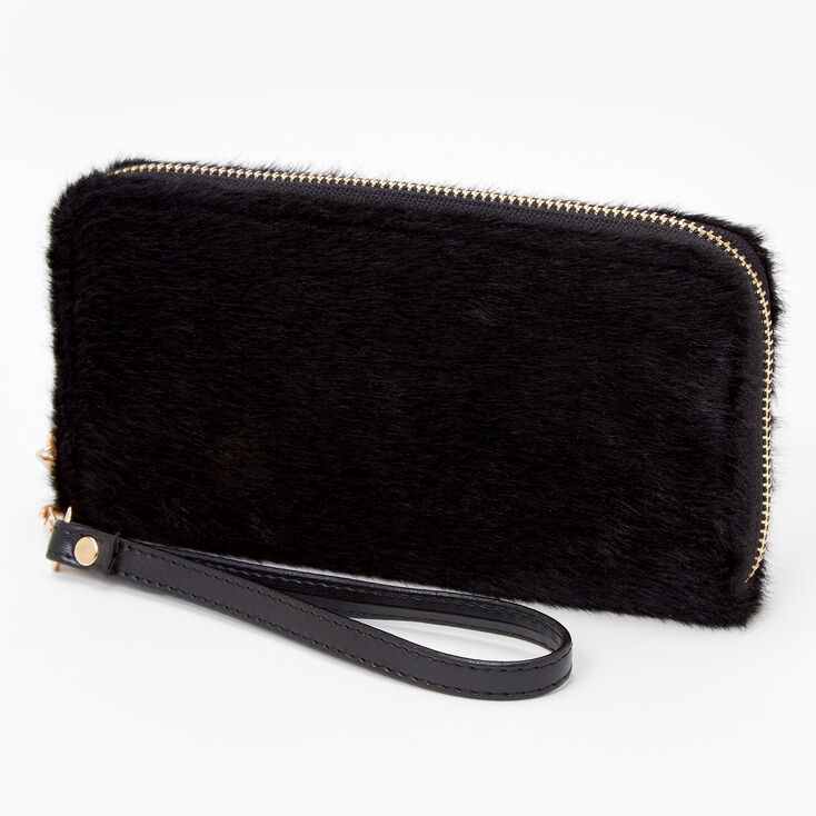 Faux Fur Wristlet - Black,