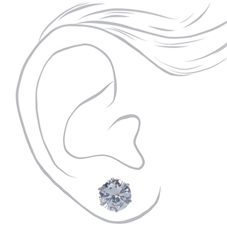 Silver Cubic Zirconia 10MM Round Stud Earrings,