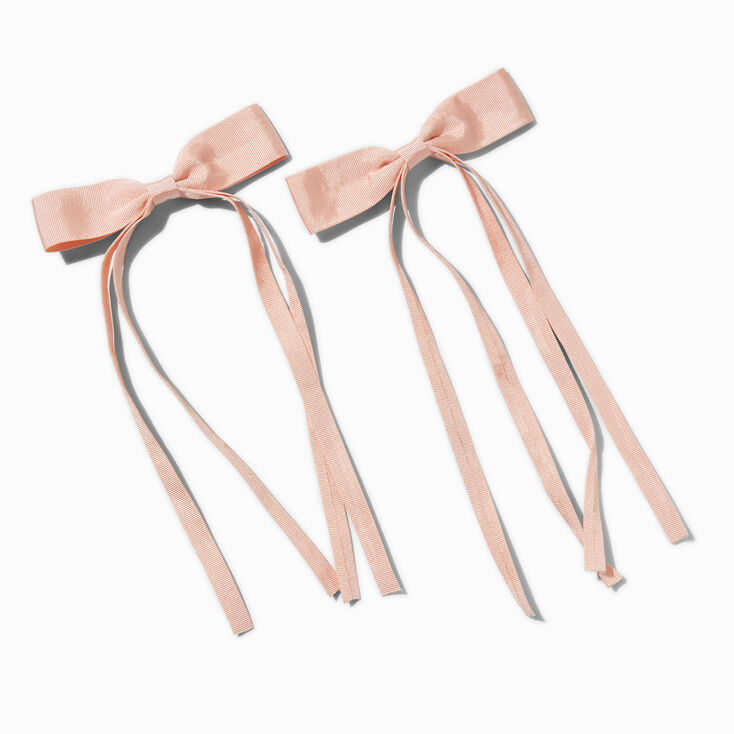 Blush Pink Grosgrain Ribbon Long Tail Hair Bow Clips - 2 Pack,
