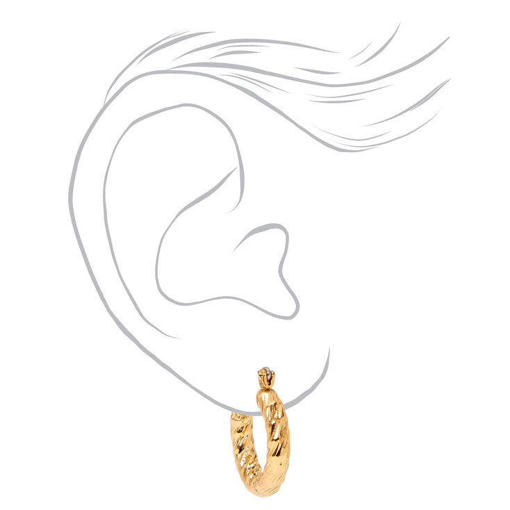 Gold 10MM Textured Hinge Hoop Earrings,