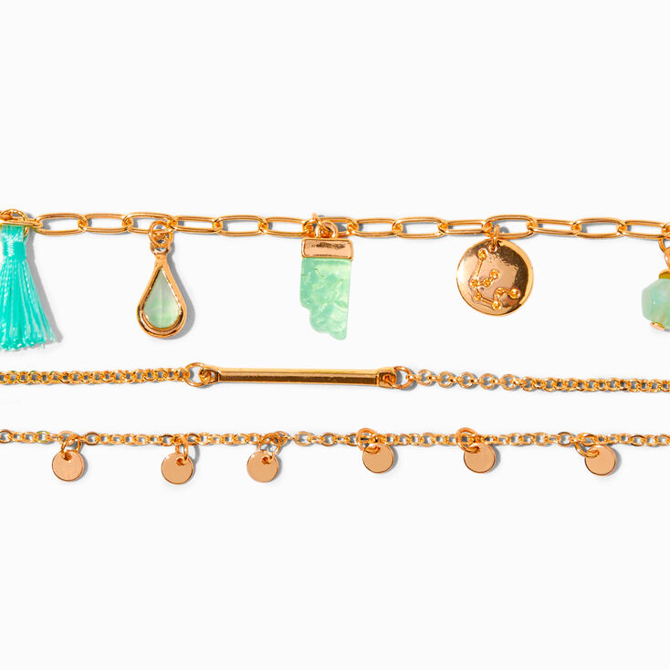 Mint Charm Gold Chain Bracelets - 3 Pack,